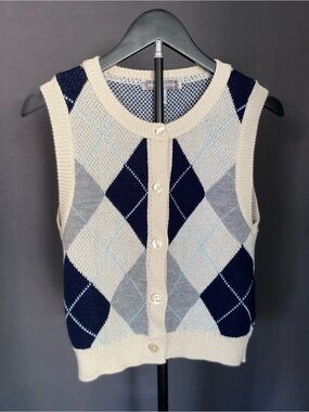 Urban Outfitters Women’s Knit Vest Small Argyle Button Down Acrylic Cotton